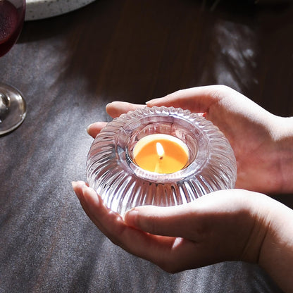 4 pcs Ribbed Clear Glass Tealight Candle Holders - Unique Boss Gifts for Women, for Her, Housewarming Wedding Tablescape Decor