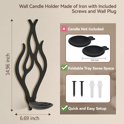 ZYIDBNG Wall Candle Sconces Set of 2, Modern Minimalist Metal Candle Holders for Pillar, Tealight, and LED Candles, Flame-Shaped Decorative Wall Decor for Living Room Dining Room (Black)