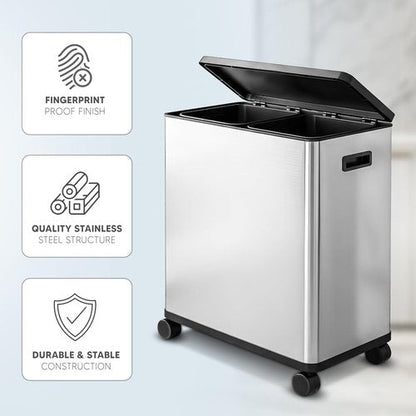 HOLDN’ STORAGE 60L Dual Kitchen Trash & Recycling Bin - Motion Sensor, Soft-Close Lid, Stainless Steel