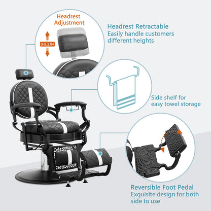Nolasalon Barber Chair Hair Salon Chair,Heavy Duty 700 LBS, for Hair Stylist Barber Beauty Tattoo Massage(Black White)