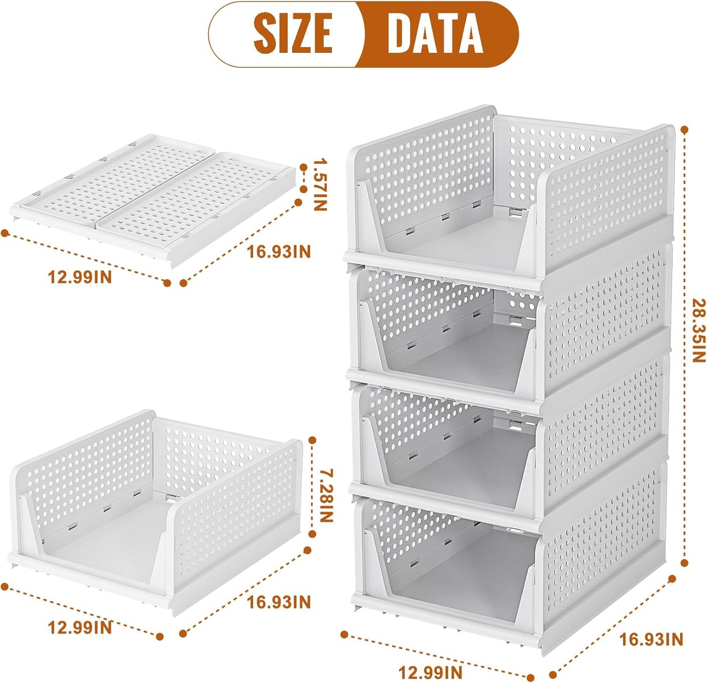 Neprock Stackable Plastic Storage Drawers, 4 Pack Open Storage Bins for Closet Organizers and Storage, Clothes