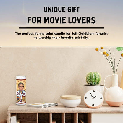 Goldblum Celebrity Glass Jar Candle – Unscented Handmade Soy Wax Votive Candle – Unique Gift for Movie Lovers – 8 Inch