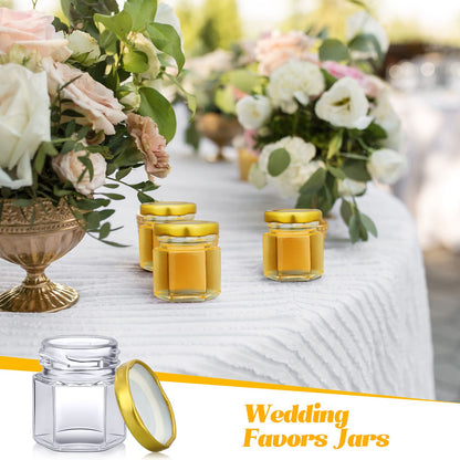 Nuogo 100 Pack 1.5oz Mini Hexagon Glass Jars Bulk for Wedding Small Honey Jars with Lids Spice Jars Canning Jars Mason Jars for Gifts Candy Honey Wedding Party Favors DIY Crafts