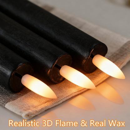 GenSwin Black Flameless Taper Candles with Remote, Halloween Flameless Candles Battery Operated, LED Halloween Candlesticks with 3D Wick for Home Decor(Set of 3, 0.78” x 9.6”)