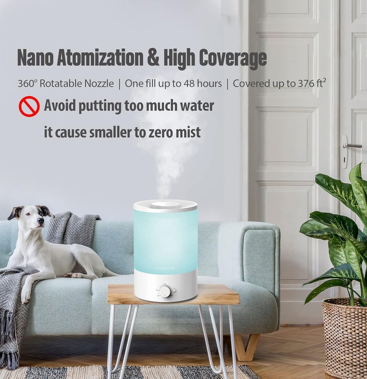 MEGAWISE 3.5L Cool Mist Humidifier – Ultra-Quiet Ultrasonic Vaporizer with Top-Fill Design, Essential Oil Diffuser, 7-Color Night Light & Auto Shut-Off