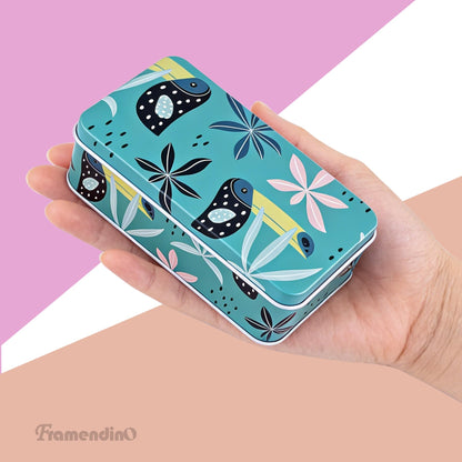 Framendino, 5 Pack Mini Tinplate Tin Boxes Rainforest Pattern Trinket Jewelry Coin Containers for Jewelry Storage Case (Random Color)