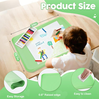 Large Silicone Mat for Crafts, 24"X19.7" Art Mat with Raised Edges for Clay, Resin, Slime, Jewelry-Making Table Protection Heat-Resistant Paint Mats, Green