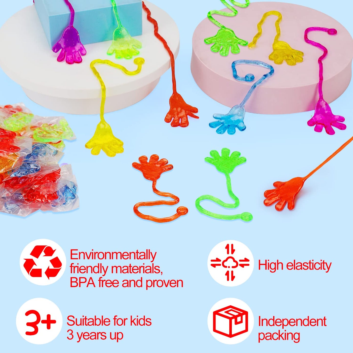 100PCS Sticky Hands Birthday Party Favors for Kids 4-8 8-12 Summer Goodie Bag Stuffers Classroom Treasure Box Toys Carnival Prizes Bulk Mini Treat Trinket Pinata Fillers Back to School Students Gifts