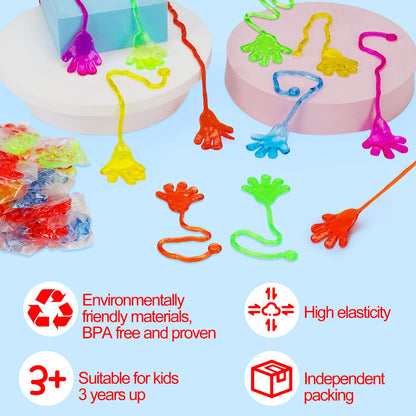 100PCS Sticky Hands Birthday Party Favors for Kids 4-8 8-12 Summer Goodie Bag Stuffers Classroom Treasure Box Toys Carnival Prizes Bulk Mini Treat Trinket Pinata Fillers Back to School Students Gifts