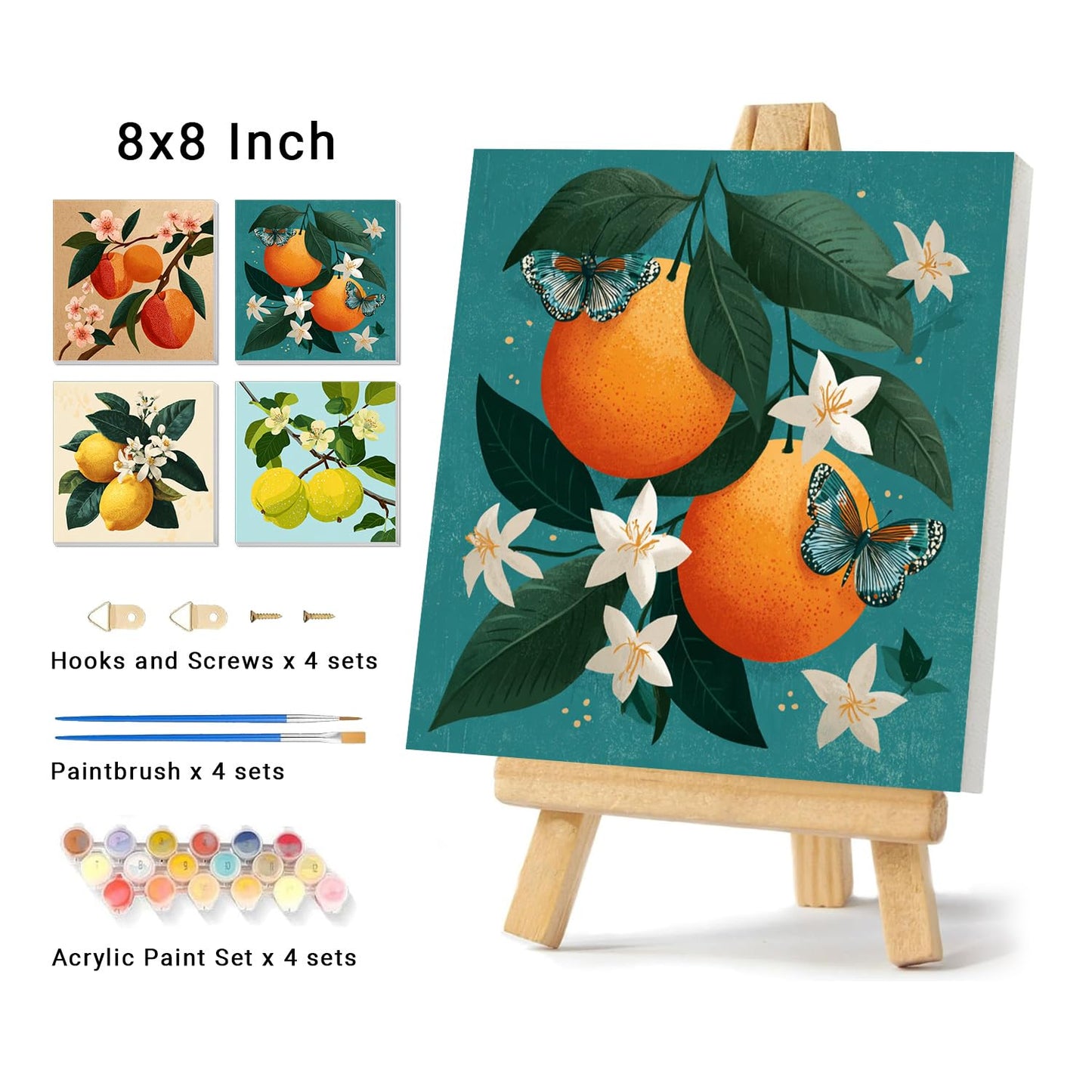 4 Pack Framed Paint By Numbers Kit for Adults Beginner Fruit Adult Paint By Number Kits on Canvas Green Plant Painting By Numbers for Adults with Frame Diy Painting Kits for Home Wall Art 8x8 Inch