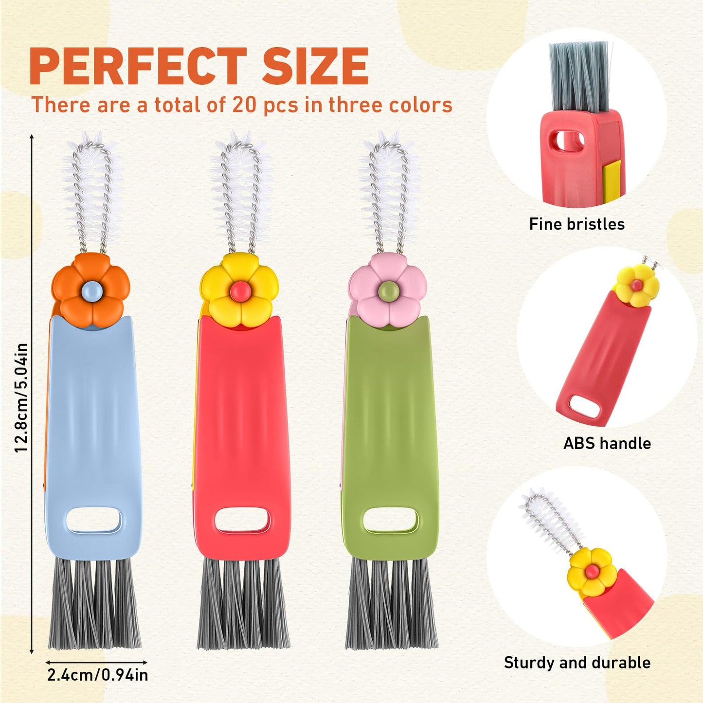 Acellegic 20 Pack 3-in-1 Cup Lid & Gap Cleaning Brush Bulk, Multifunctional Bottle Cleaning Brush Set for Cup Lid, Gap and Corner Brushes, Home Kitchen Clean Brushes Tools