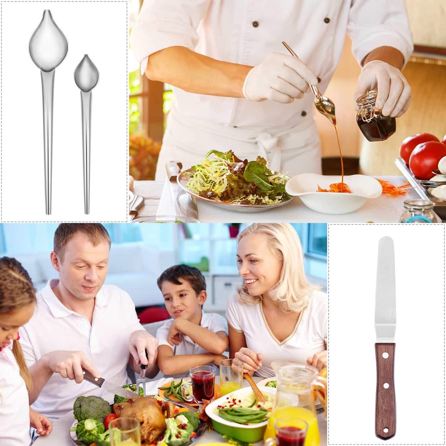 Cridoz 6 Pcs Stainless Steel Kitchen Cooking Tweezers Precision Tongs Drawing Spoons Offset Spatula for Food Culinary Plating Decorating