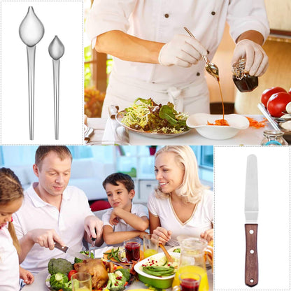 Cridoz 6 Pcs Stainless Steel Kitchen Cooking Tweezers Precision Tongs Drawing Spoons Offset Spatula for Food Culinary Plating Decorating