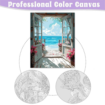 DIY Scenery Paint by Numbers Kit for Adults with Framed Canvas,Landscape Beach Digital Oil Painting Kit for Beginners,Acrylic Paint by Number Kits with Wooden Easel for Holiday Gifts 12X16 Inch.