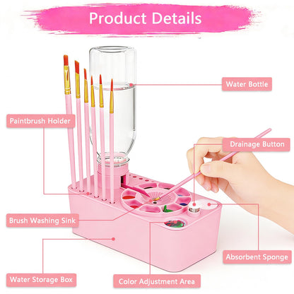Elisel Painting Station,5 IN 1 Art Paint Supplies Kits,Paint Brush Cleaner (Upgraded),Silicone Painting Mat 12 Colors Paint Set,10 Paint Brushes,Painting Apron for Kids Artist Beginners (Pink, 5)