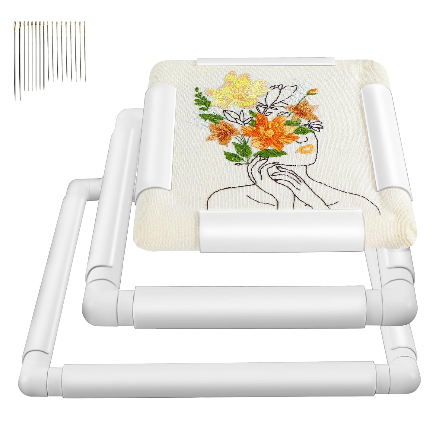Caydo 3 PCS Square Embroidery Hoops, Plastic Cross Stitch Snap Frames with Sewing Needles for Quilting, Needlepoint & Silk-Painting 6 x 6, 8 x 8, 11 x 11 in(White)