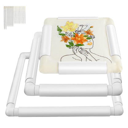 Caydo 3 PCS Square Embroidery Hoops, Plastic Cross Stitch Snap Frames with Sewing Needles for Quilting, Needlepoint & Silk-Painting 6 x 6, 8 x 8, 11 x 11 in(White)