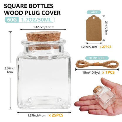 eispap 25Pcs 1.7oz Mini Glass Bottles, 50ml small Bottle, Jars with Wood Cork Stoppers, Wish Bottles, Message Bottle for Wedding Favors, Baby Shower Favors, DIY Craft (25)