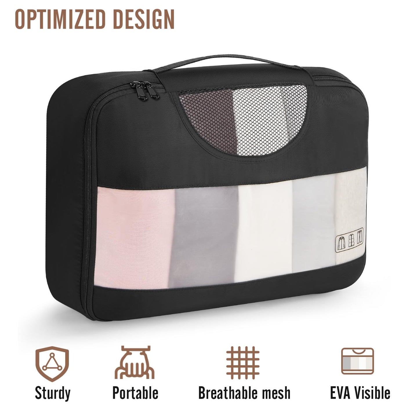 Veken 8 Set Packing Cubes for Travel Essentials, Suitcase Organizer Bags Set for Luggage, Road Trip Travel Accessories in 4 Sizes (Extra Large, Large, Medium, Small), Black