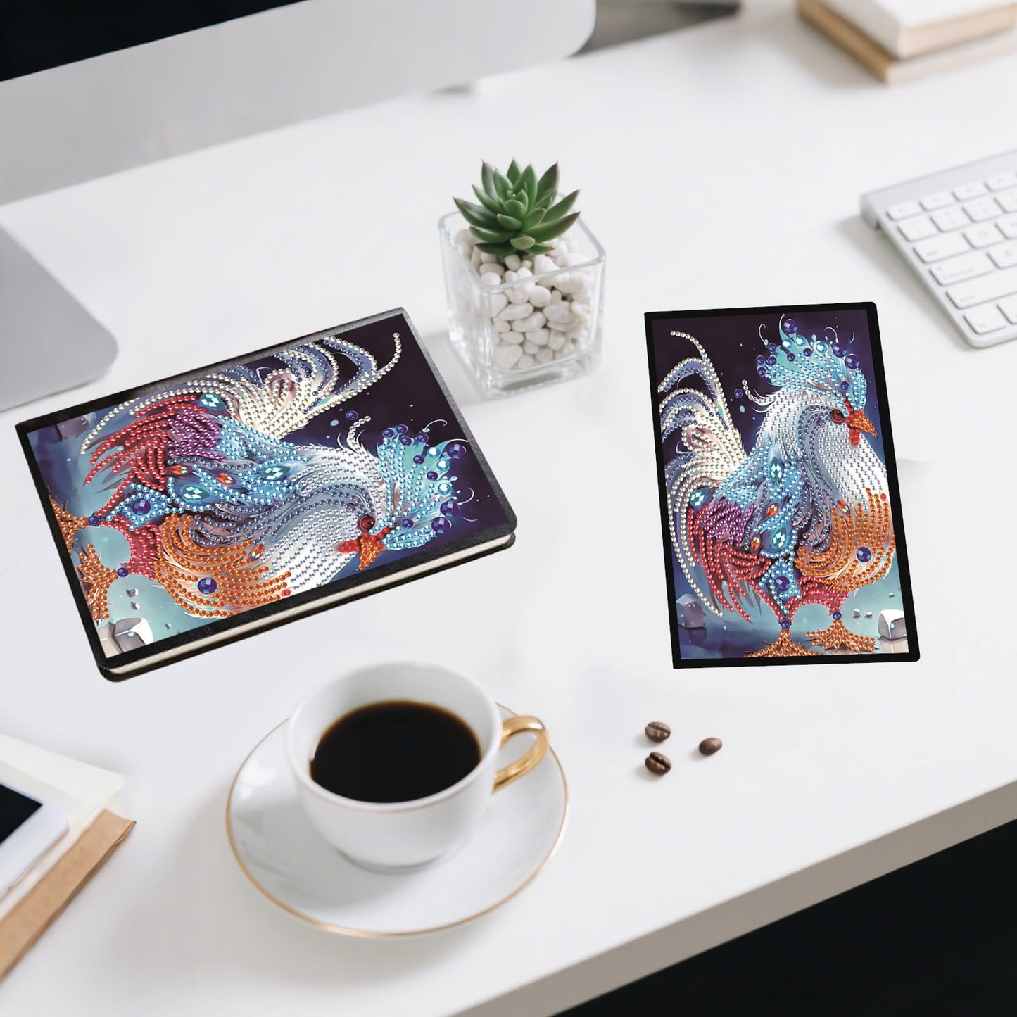 JZHYOAN Animal Diamond Painting Blank Notebook Kits for Adult Mosaic DIY Rooster Special Pattern Diamond Art Dairy Note Book Gem Art Journal Sketchbook Drawing Painting Notepad for Office Work Gifts