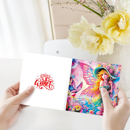pigpigboss 6 Packs Fairy Diamond Painting Art Greeting Card with Envelope, Butterfly Flower Diamond Painting Greeting Card, Angel Wings Birthday Cards with Diamonds for Adult Birthday Blessing