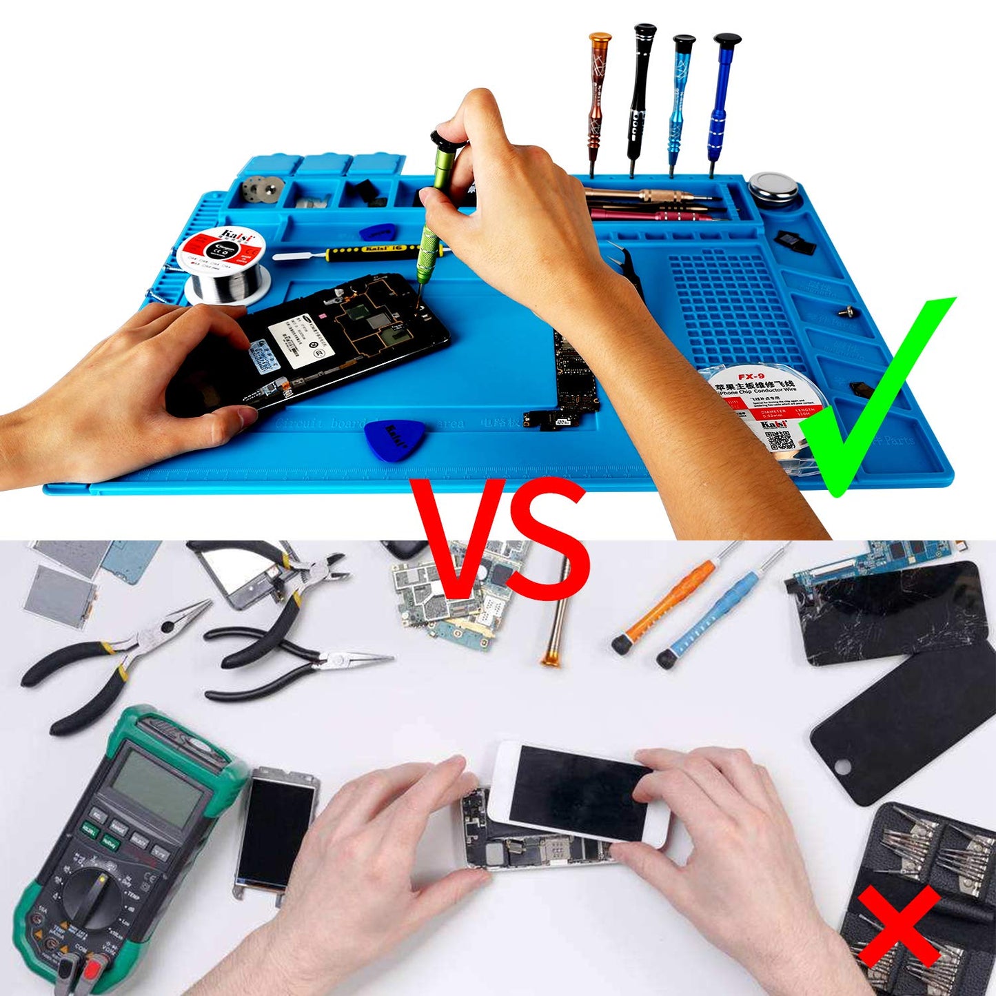 Kaisi S-160 Soldering Mat Insulation Silicone Magnetic Repair Work Station Mat Heat-Resistant for BGA and Gun Soldering Iron, Workbench, Cell Phone Laptop Repair, Size: 17.8 x 11.8 inch
