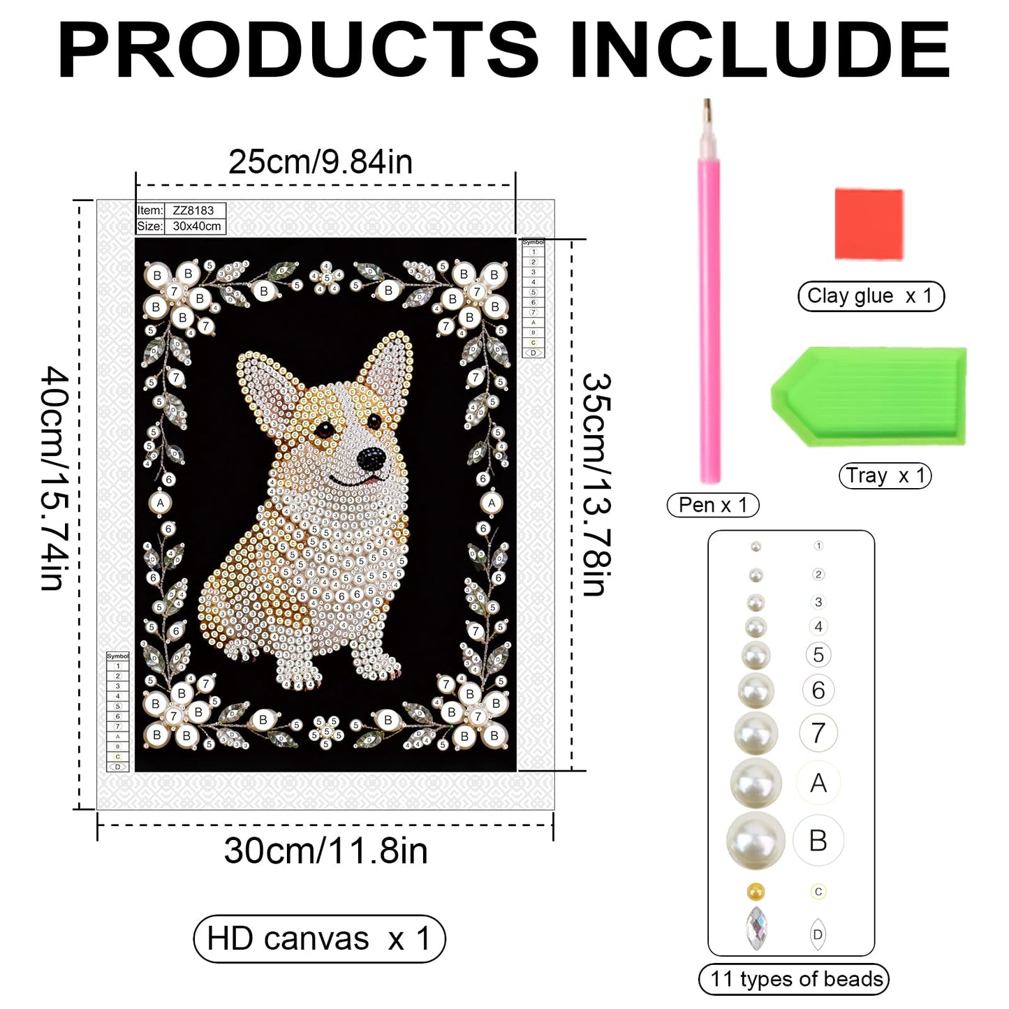 Stalente Pearl Diamond Painting Kits for Adults Dog, 5D Special Shape Diamond Art Kits for Beginners, Crystal Rhinestones Diamond Painting for Home Wall Decoration Gift 12×16inch, Animal