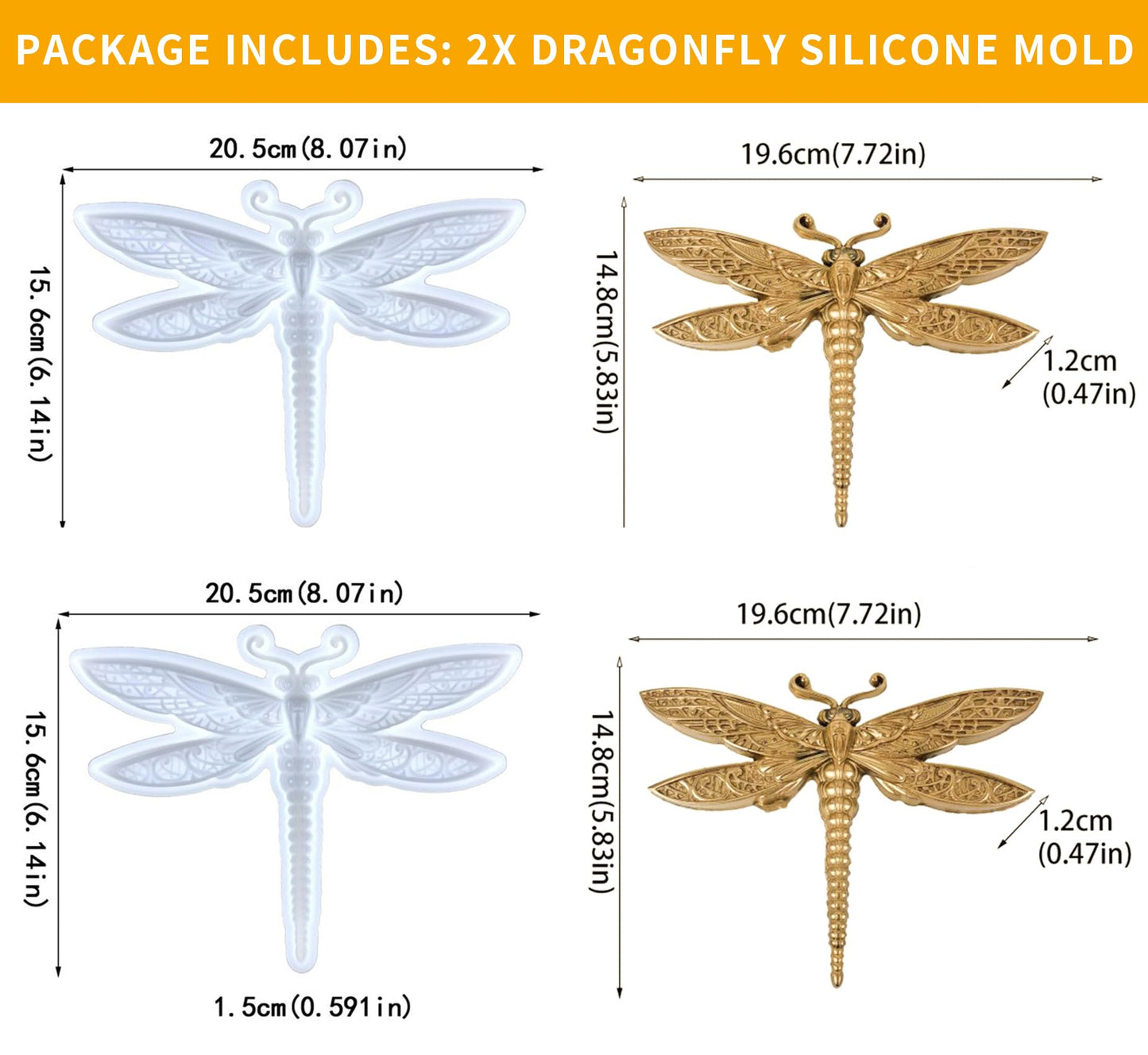 2PCS Dragonfly Silicone Mold Large Epoxy Resin Dragonfly Shape Molds 3D Unique Animal Pendant Wall Hanging Mould Resin Accessories Insect Series Chocolate Cake Fondant Decorating Silicone Mold
