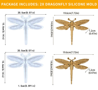 2PCS Dragonfly Silicone Mold Large Epoxy Resin Dragonfly Shape Molds 3D Unique Animal Pendant Wall Hanging Mould Resin Accessories Insect Series Chocolate Cake Fondant Decorating Silicone Mold