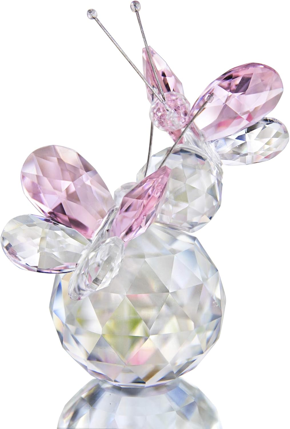 H&D HYALINE & DORA Pink Crystal Cut Double Butterfly Figurine, Handmade Art Glass Collectible Gift, Gift Boxed