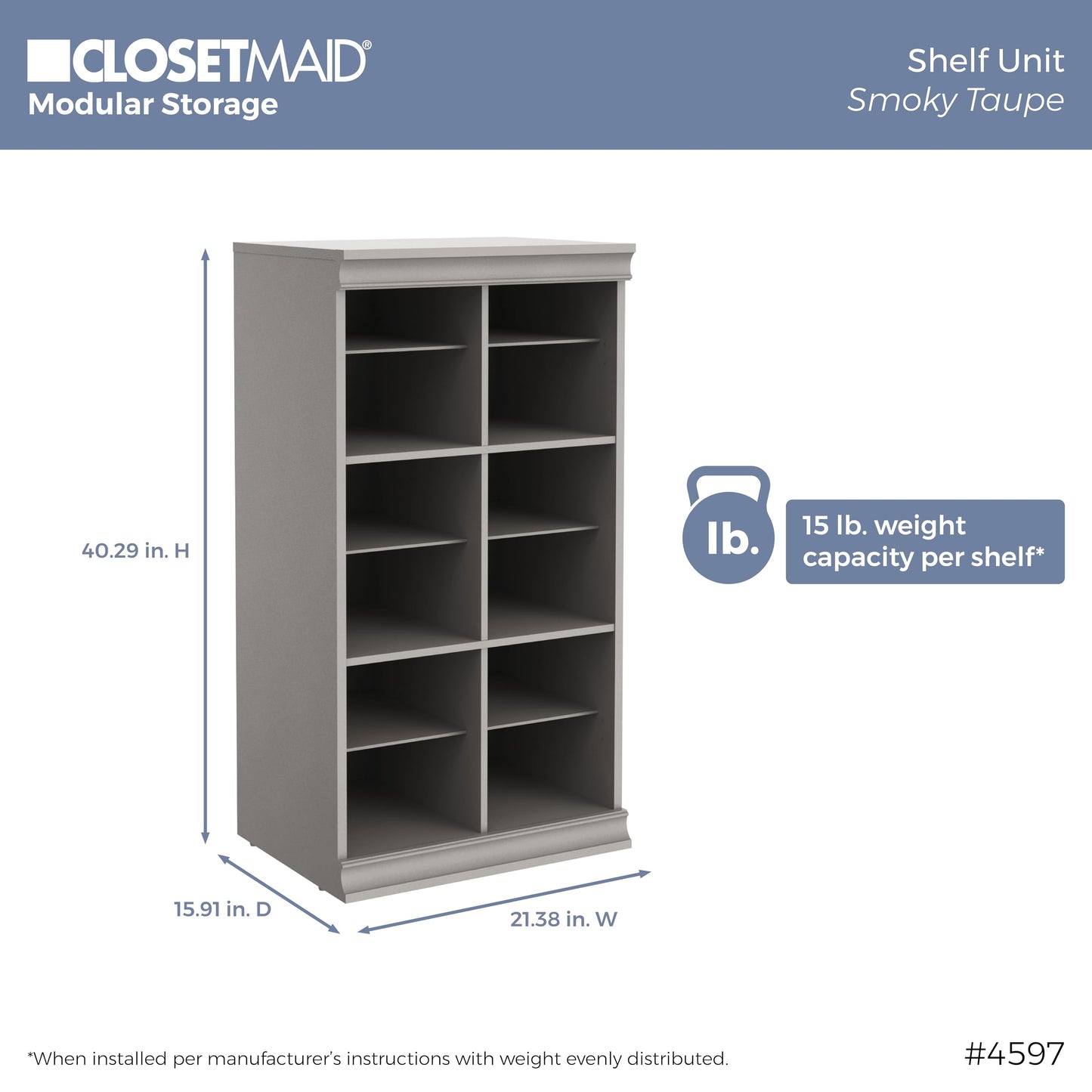 ClosetMaid Modular Storage 106.97-inch W 8-Drawer 18-Shelf Entertainment System with Doors, Smoky Taupe