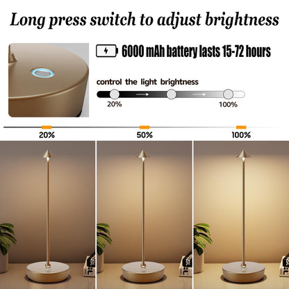 YIBEN 2Pack Rechargeable Cordless Table Lamp, Portable Powered LED Battery 6000mAh Metal USB Desk Lamp, 3 Levels Brightness Light for Restaurants Outdoor (2pack Titanium)