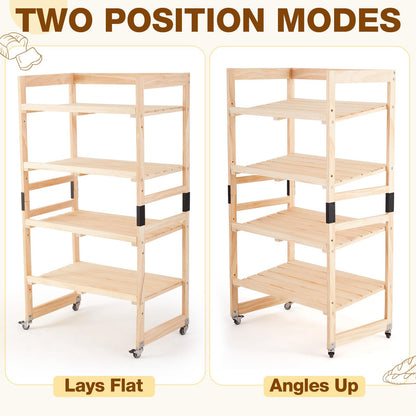 AceOrbit 55" x 30" x 18" 4 Tier Wood Bakery Bread Rack with Angled Shelves Bread Fruit Vegetable Display Shelf Stand for Shop, Pantry, Office, Grocery, Supermarket, Kitchen Organizer