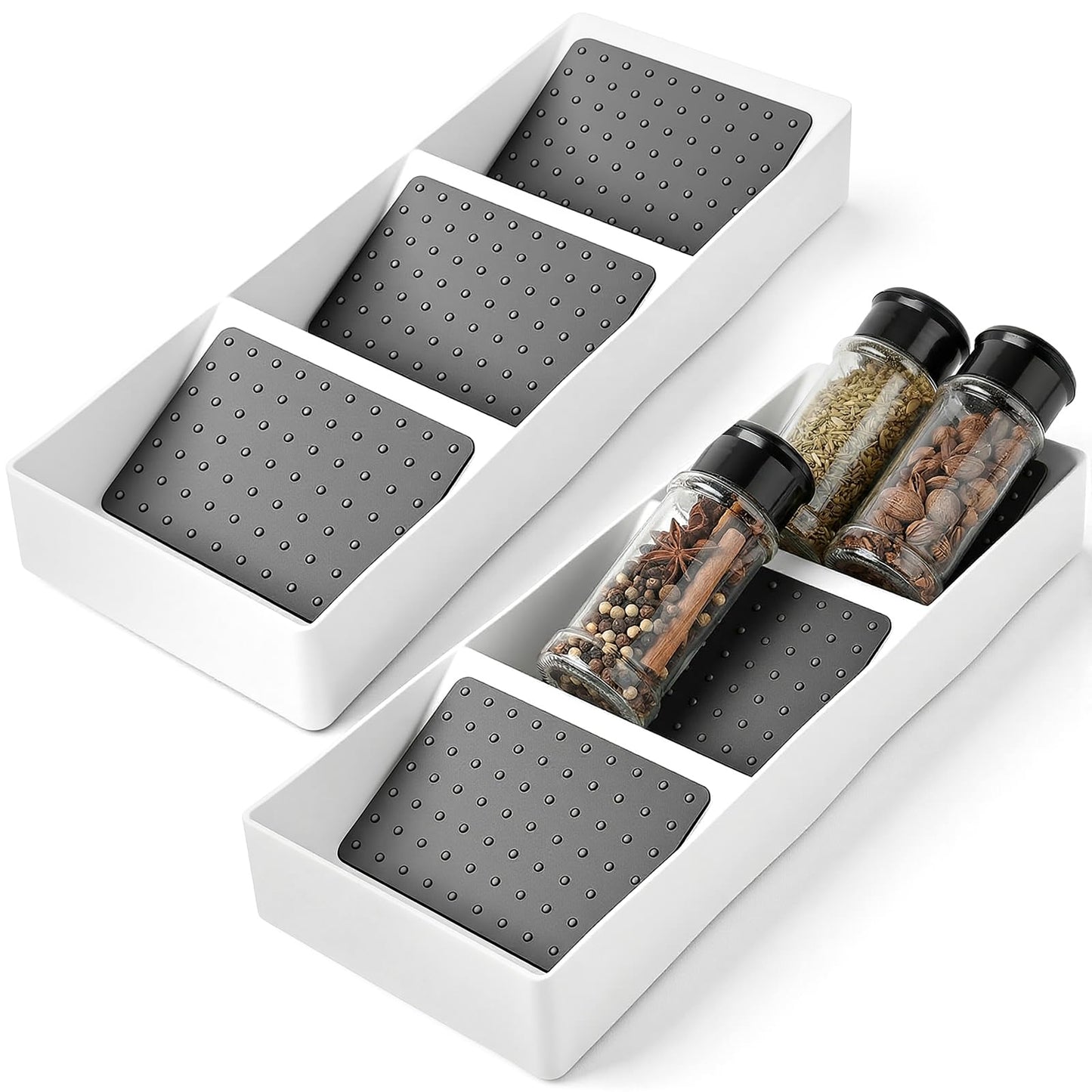 2 Pcs Spice Drawer Organizer, 3 Tier Non-Slip Silicone Seasoning Jars Drawer Insert, Spice Rack Organization for Cabinet, Making up Organizer, Bottle Rack,Bottles Holder,Spice Bottle Organizer