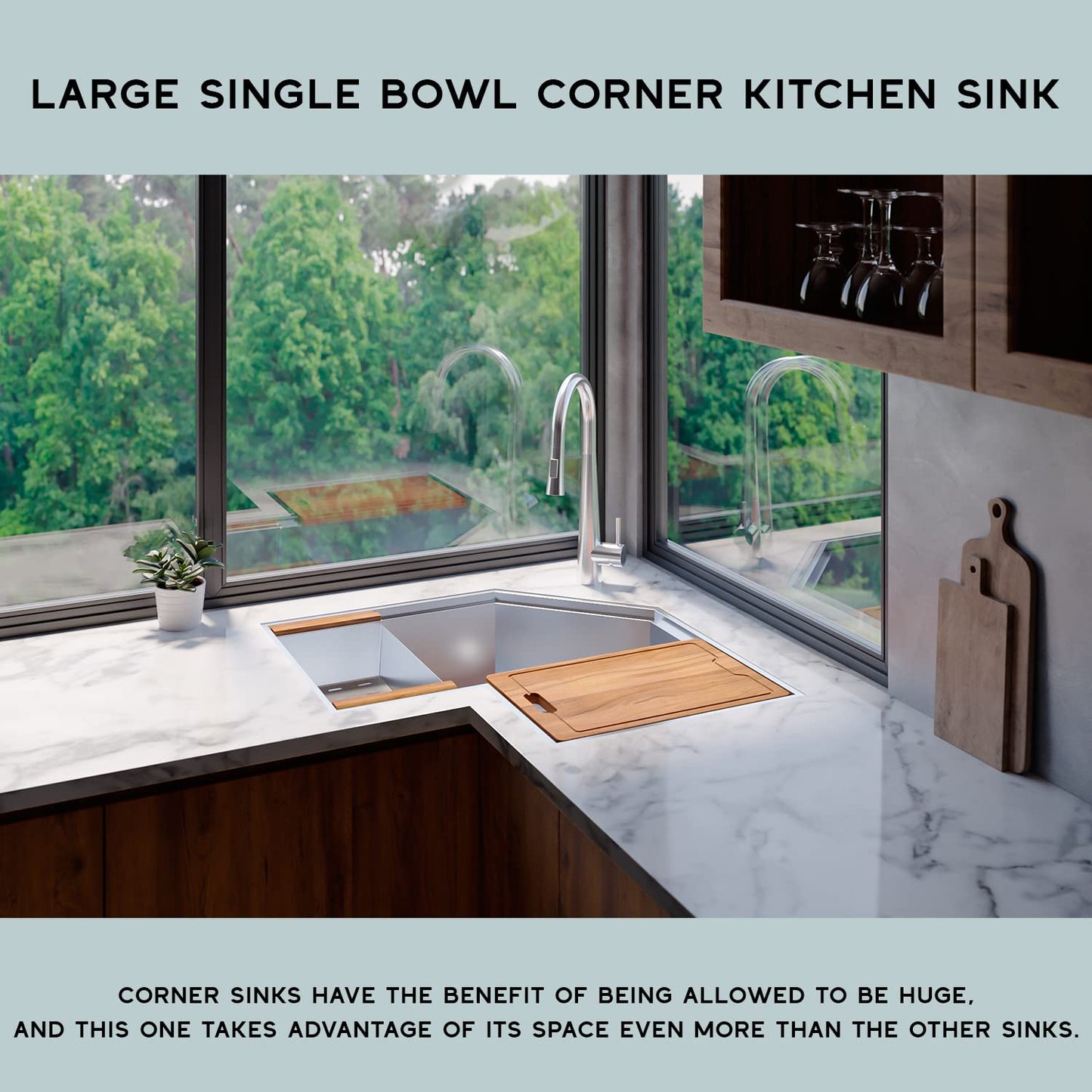 Strictly Sinks 30 Inch Corner Kitchen Sink Undermount– 16 Gauge Stainless Steel Butterfly Sink Undermount, Scratch & Stain Resistant Corner Single Bowl Workstation Sink with Accessories (Silver)