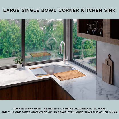 Strictly Sinks 30 Inch Corner Kitchen Sink Undermount– 16 Gauge Stainless Steel Butterfly Sink Undermount, Scratch & Stain Resistant Corner Single Bowl Workstation Sink with Accessories (Silver)