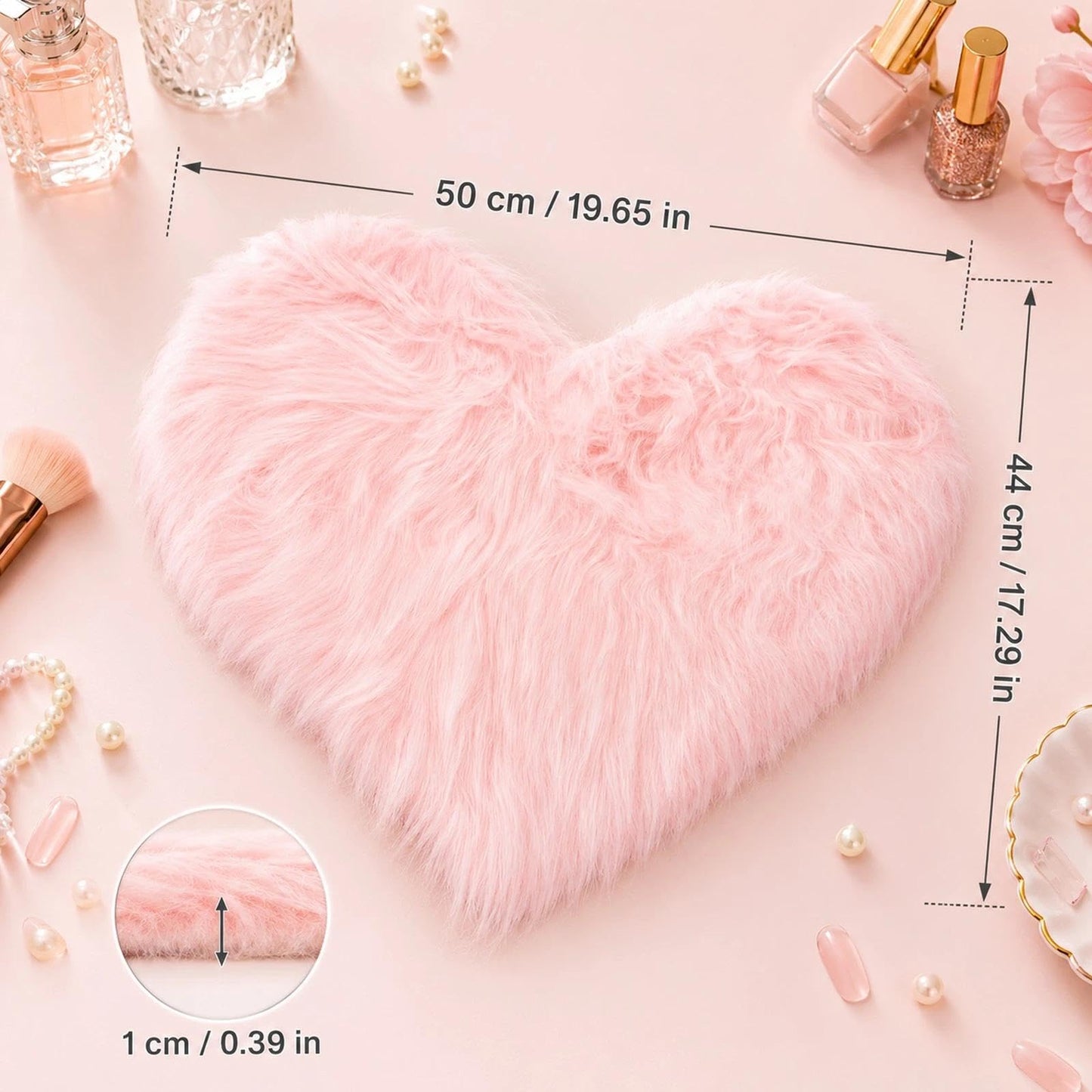 LOGOFUN Nail Background Mat for Pictures Faux Fur Nail Mat for Pictures Heart Shaped Fluffy Nail Cushion for Nail Display Photography - Pink (19.65X17.29X0.39in)