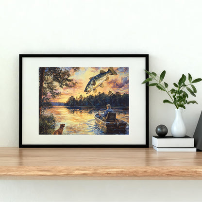 Sunset Fishing Adventure Diamond Art Painting Art Kits 5D DIY Diamond Art Kits Home Wall Decor 12x16 inch