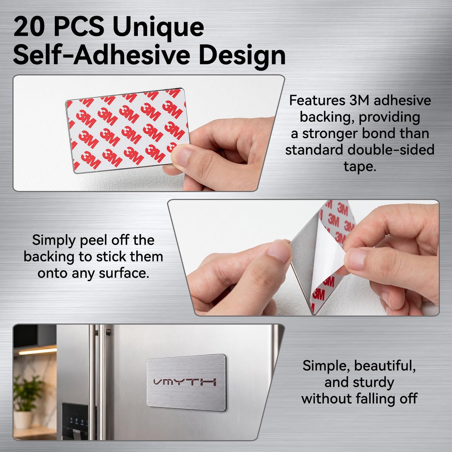 VMYTH 50 Pcs Stainless Steel Business Card Blanks w/Case, 3.4"x2.1" Thick 0.5mm Metal Business Cards for Laser Engraving (30 Standard, 20 Adhesive), Metal Business Card Blanks for House,Office,DIY