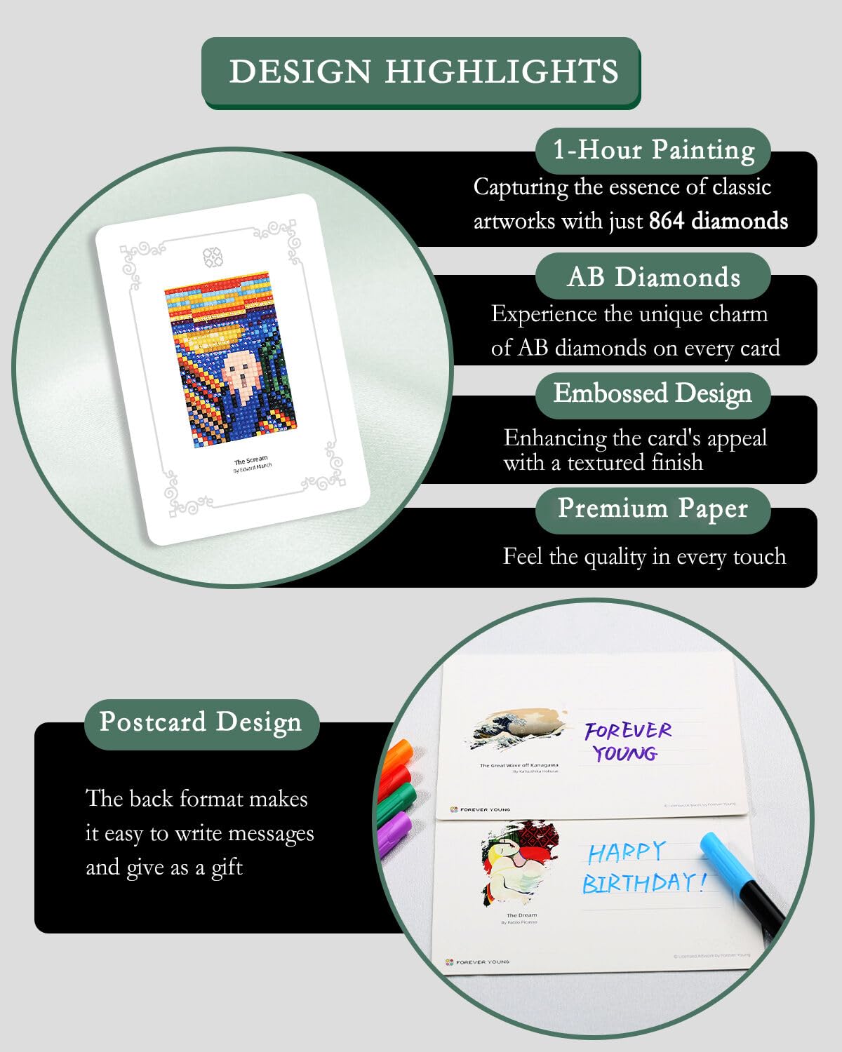 Minigem 12pcs Small Diamond Painting Kits Small Diamond Art Kits, Quick & Classic Mini Diamond Painting Kits for Beginners 1-Hour Painting, Postcard-Style Diamond Art Square Drill Pocket-Sized 5x7in