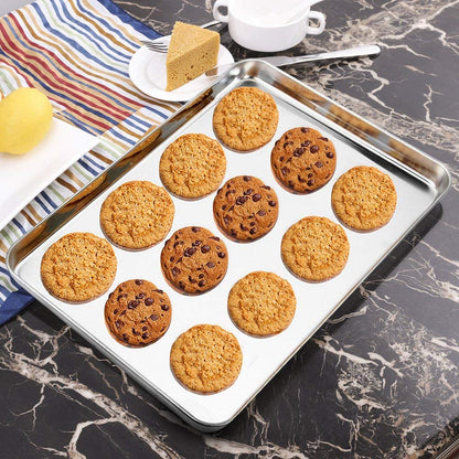 Wildone Baking Sheet Set of 3, Stainless Steel Cookie Sheet Cooking Sheet Pan for Baking & Roasting, 9/12/16 Inch, Non Toxic & Heavy Duty & Easy Clean