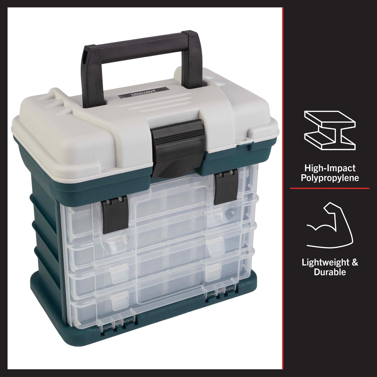Portable Tool Box - Small Parts Organizer with Drawers and Customizable Compartments for Hardware, Fishing Tackle, Beads, or Crafts by Stalwart (Gray)