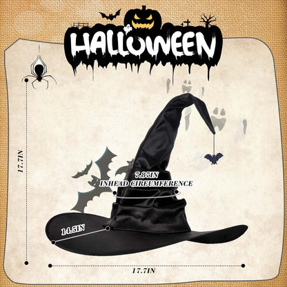 HATINXIA Witch Hat, 18 Inches Wicked Wizard Hat with Wide Brim, Halloween Cosplay Accessories for Adult Women Witch Costume Party Christmas Masquerade Carnivals, Black