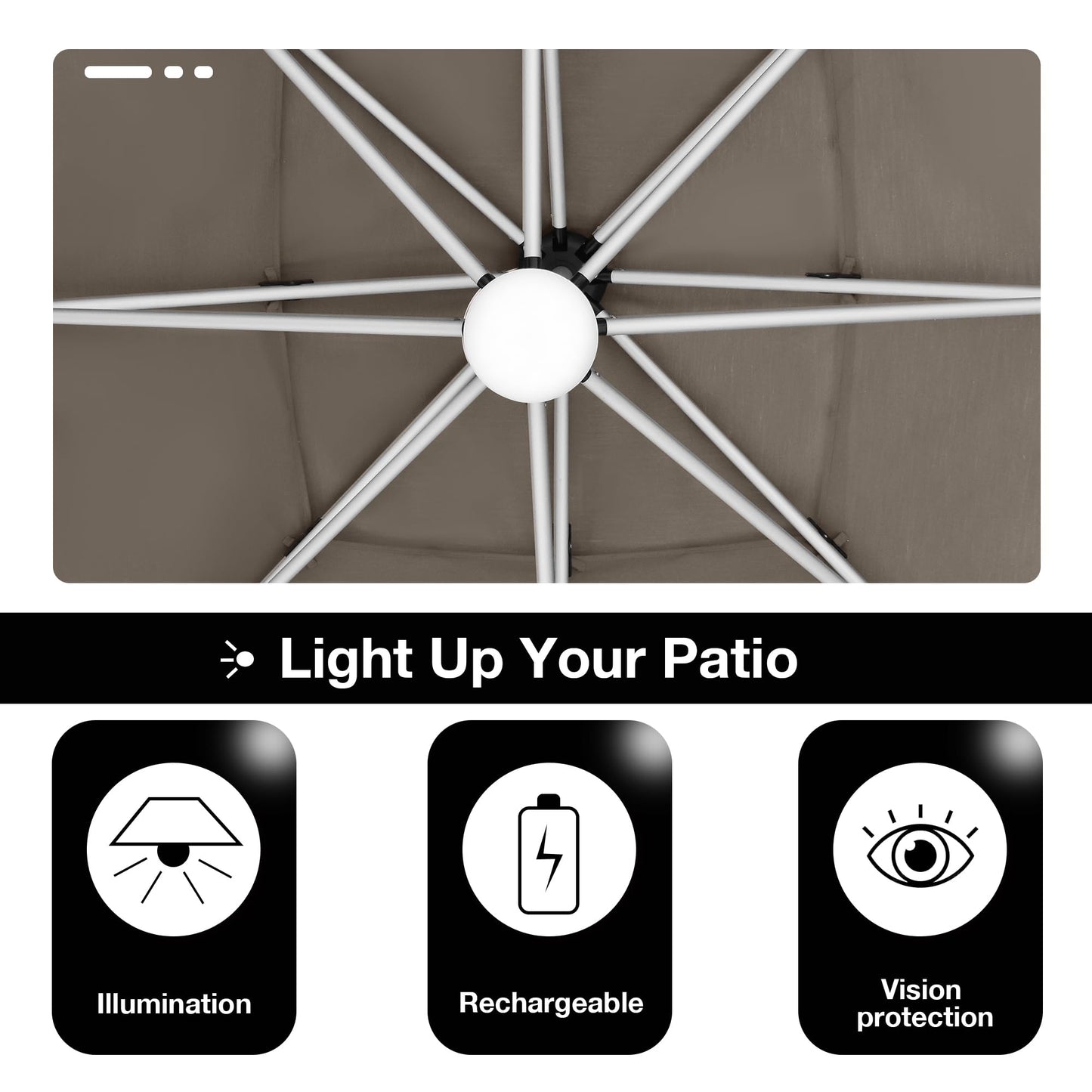 EliteShade USA APOLLO 3-Tier 10x10FT Full Aluminum Cantilever Patio Umbrella for Outdoor Restaurant Garden Courtyard Deck Pool and Marketing with Light (No battery), Navy Blue