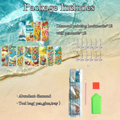 12 Pcs Diamonds Painting Bookmarks Diamond Art Kits for Adults DIY Full Round Gem Crystal Art Bookmarks with Pendant Home Office Supplies for Reading Lovers