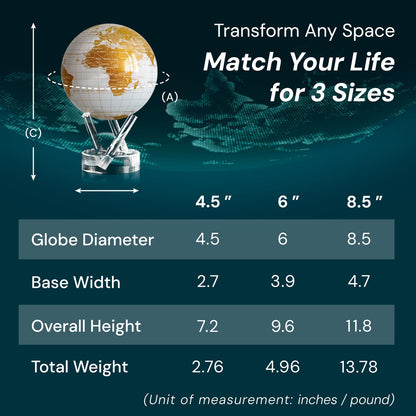 MOVA Globe - Pearl White and Gold Prestige (8.5") | Solar-Powered Rotating World Globe for Desk | Elegant Modern Decor | No Batteries or Wires