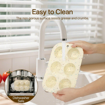 Firstfooby 2 Pack Silicone Muffin Pan for Baking, Regular Size Nonstick Cupcake Pan, 6-Cup Silicone Muffin Tin BPA Free Dishwasher Safe, Great for Muffin Cupcake Brownie Egg Tart