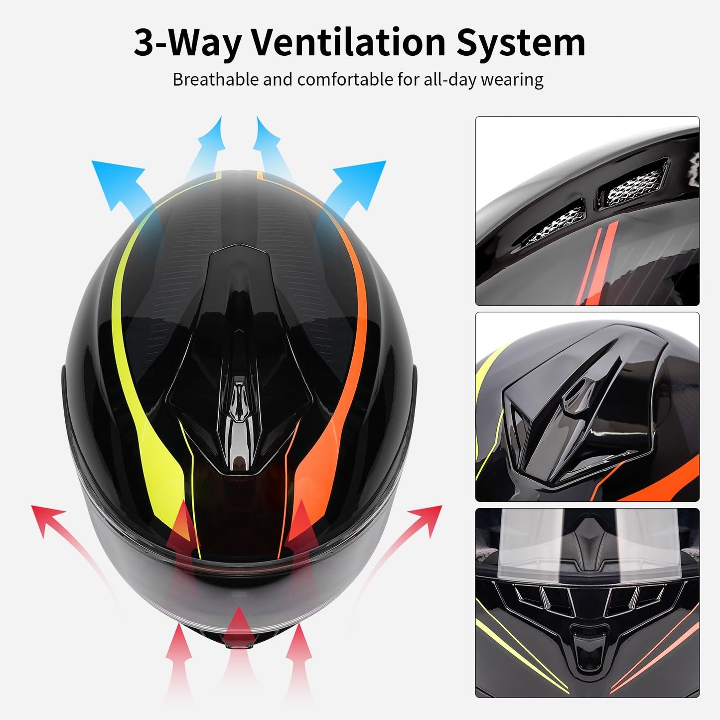 Bluetooth Motorcycle Helmet FreedConn BM12 DOT Full Face Bluetooth Helmets Motorcycle Dual Visor Helmet with Integrated Intercom System/ 2~3 Riders Pair/ 500M/ FM/ MP3/ Voice Dial (Multi-Color, XXL)