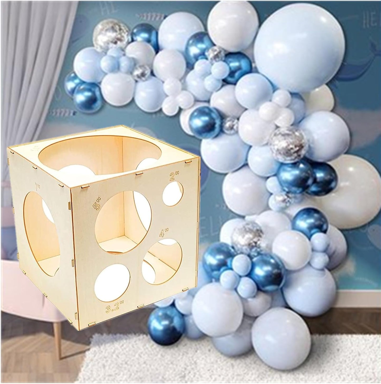 9 Holes Assemblable Wood Balloon Sizer Cube, DIY Tool for Party, Birthday & Wedding Decorations