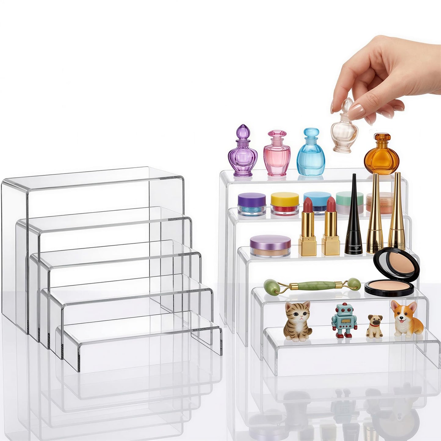 Fixwal 20pcs Large Acrylic Risers 4 Set Acrylic Display Stand Perfume Organizer Stands Clear Rectangular Dessert Table Display Set, Display Shelf for Show Cupcake, Figures, Jewelry, Toys